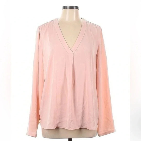 J. Crew Classic Blush Pink Long Sleeve V-Neck Minimalist Blouse Size Large L - Picture 2 of 4